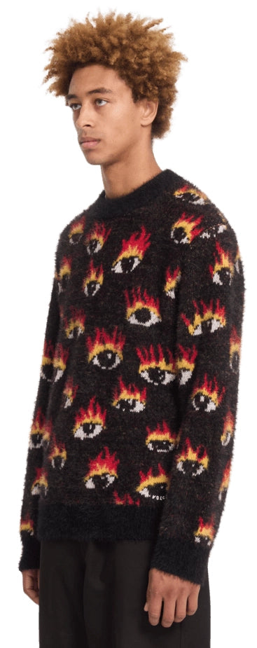 Volcom FA Ozzy Sweater Eyes stickad tröja svart, produkten från en annan vinkel 2